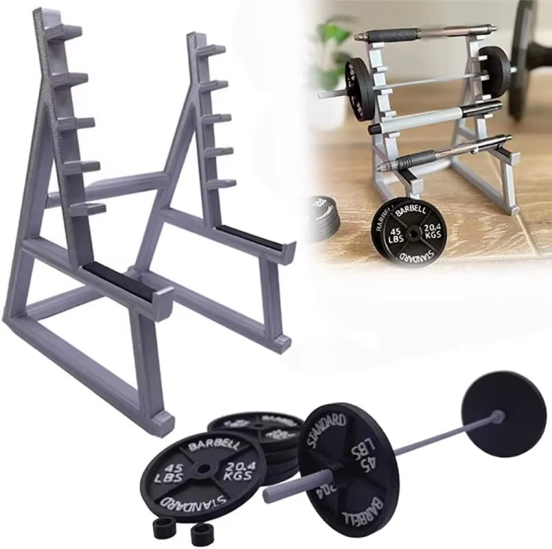 Funny Barbell Design Squat Rack Pen Stand Holder Creative Gifts for Fitness Weightlifting Enthusiasts Office Desk Ornament Decor